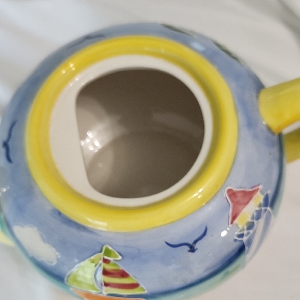 Vibrant Yellow and Blue Ceramic Art Teapot - Picture 7 of 11
